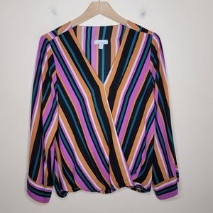 Allison Joy Evereve | Multicolor Diagonal Striped Surplice Blouse Size Medium